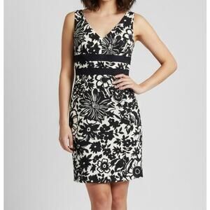 Donna Ricco New York Dress 4 Cotton Spandex Lined Black White Floral Sleeveless